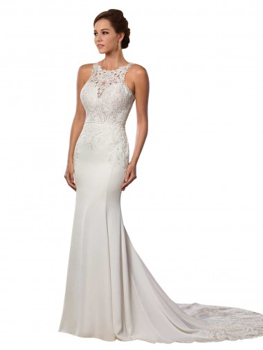 Shop Modern Deep V-Neck Sheath Lace Wedding Dress with Open V-Back Perth