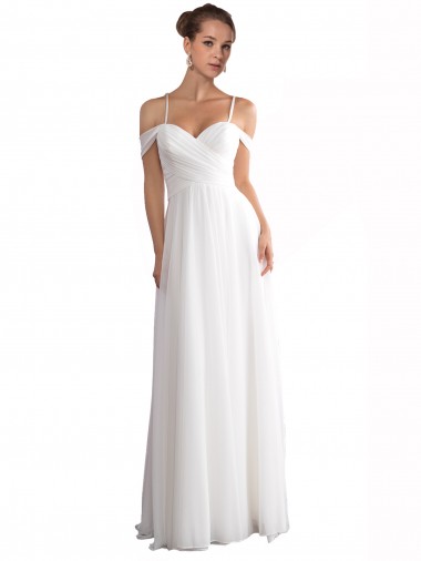 Shop Off the Shoulder A-Line Ruched Chiffon Beach Wedding Dress Perth