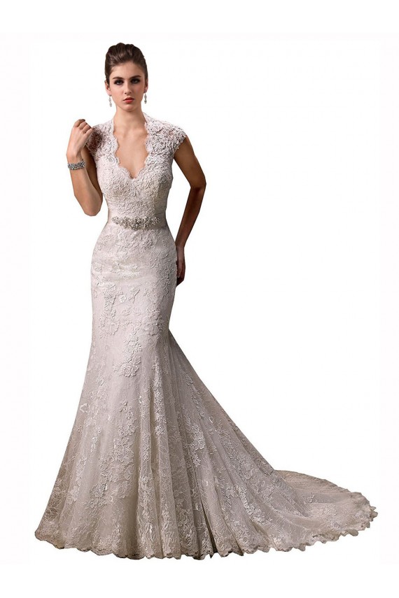 Halter V-Neck Mermaid Lace Wedding Dress with Keyhole Back