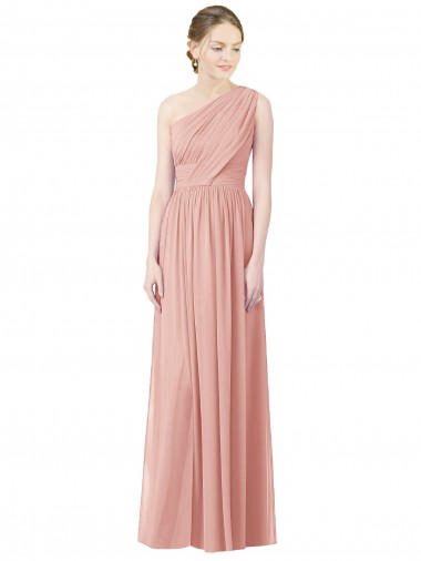 Shop One Shoulder Long Chiffon Bridesmaid Dress with Shirred Waistband Perth