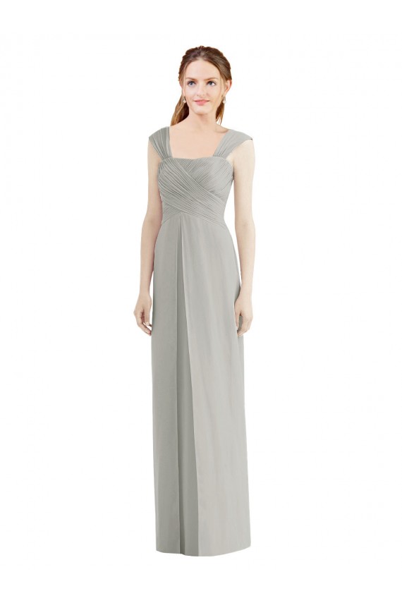 Full Length Lux Chiffon Dress with Draped Bodice And Shirred Straps