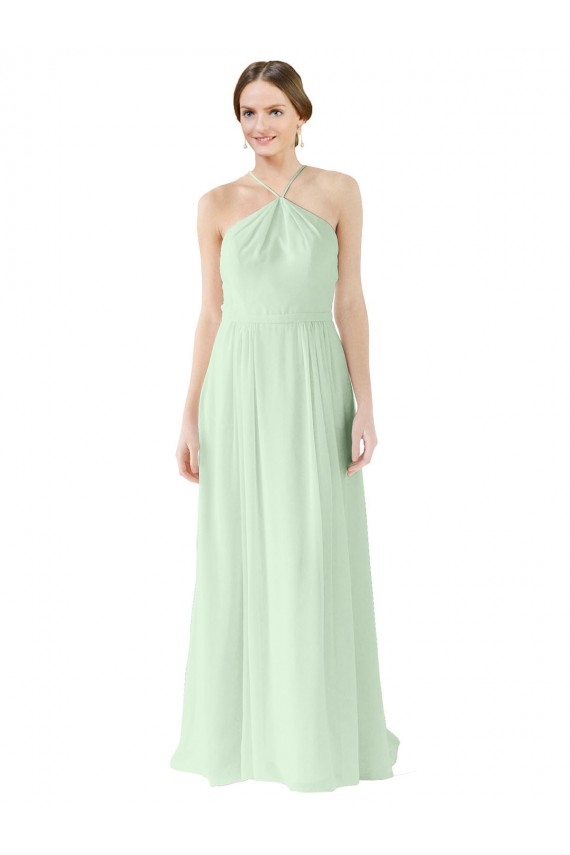 Front halter Neckline and Deep Back Long Chiffon Bridesmaid Dress