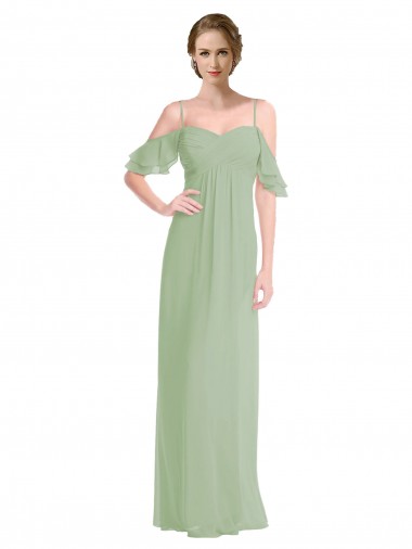 Shop Long Chiffon Off-The-Shoulder Bridesmaid Dress with Double Flounce Sleeves Perth