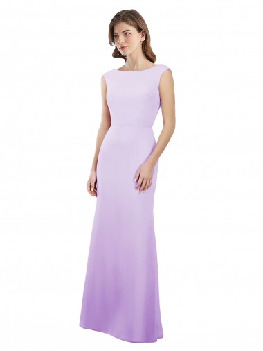 Shop Chiffon Column Bridesmaid Dress with High Round Neckline and Cap Sleeves Perth