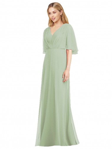 Shop Full Length Lux Chiffon Flutter Sleeves Bridesmaid Dress Perth