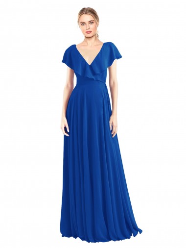 Shop V-Neck A-Line Flutter Sleeves Long Chiffon Wrap Style Bridesmaid Dress Perth