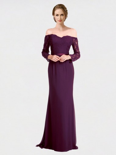Shop Full Length Long Bridesmaid Dress with Lace Off The Shoulder Bodice Perth