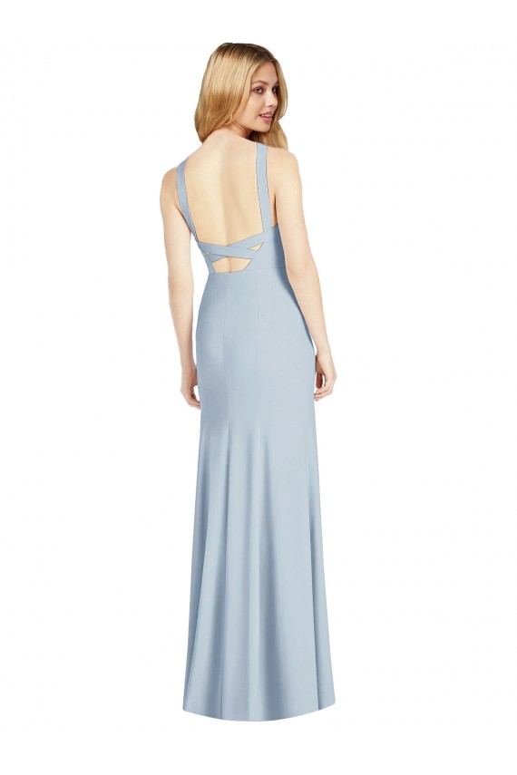 High Neck Backless Formal Crepe Trumpet Bridesmaid Dress