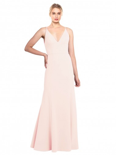 Shop Slim A-Line V-Neck Long Stretch Formal Crepe Bridesmaid Dress / Prom Dress with V-Back Perth