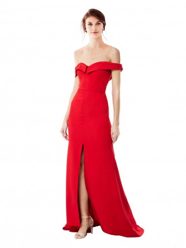 Shop Off the Shoulder Chapel Train Formal Crepe Bridesmaid Dress / Prom Dress with Thigh-High slit Perth