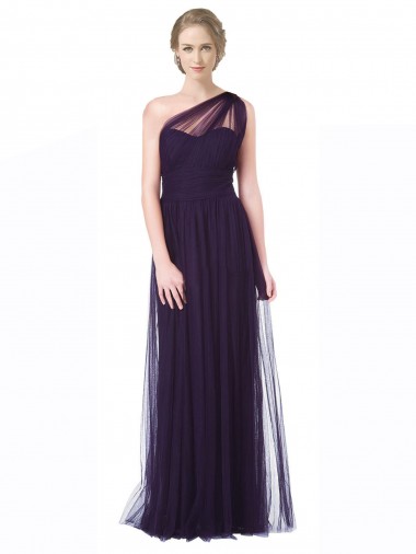 Shop One Shoulder Long Tulle Bridesmaid Gown with Sheer Netting Strap Perth