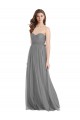 Shirred Strapless Bodice Long Tulle Bridesmaid Dress with Sweetheart Neckline