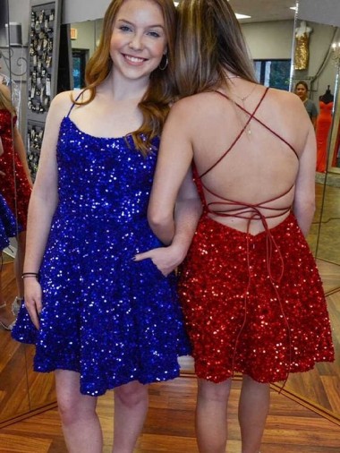 Shop A-Line Spaghetti Straps Sleeveless Short Velvet Sequin Homecoming Dress / Prom Dress Perth
