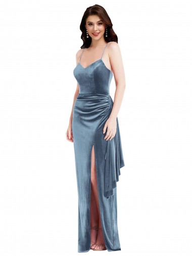 Shop Spaghetti Strap Formal Velvet Maxi Bridesmaid Dress / Prom Dress with Draped Skirt Perth